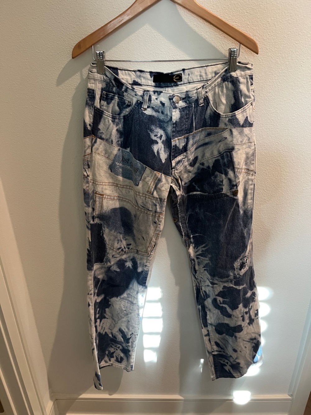 Y2K Just Cavalli Black and White Tie-Dye Relaxed Womens Jeans 30x32